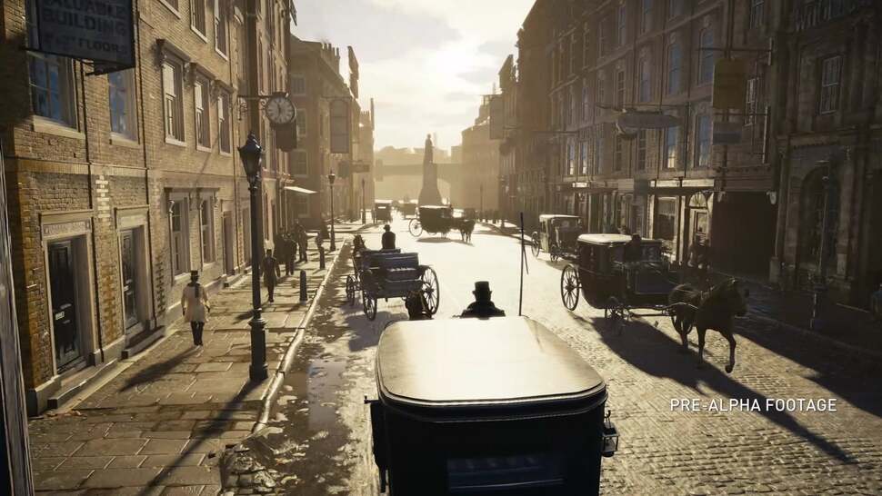 A somewhat busier London street. There's still a palpable lack of NPCs - Victorian London had a population of 3m people ­- but the introduction of vehicles may have eaten into the rendering budget