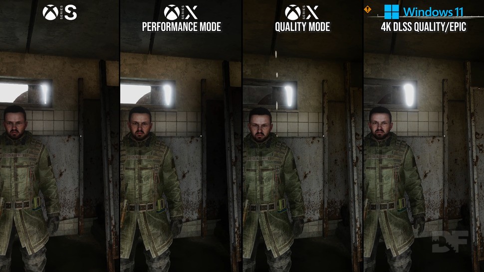 Note the range of image quality from system to system, as well as the differences in how the light and transparent window are shown behind the stalker in the photo.