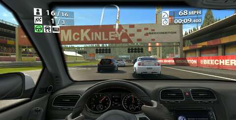 Real Racing 2 HD gets a series of visual enhancements when run on iPad 2, not least of which is support for native 1080p HDTV output via the &pound;35 HDMI dongle. Here's a quartet of shots taken during run-time. The tablet display shows circuit layout and telemetry as you play.