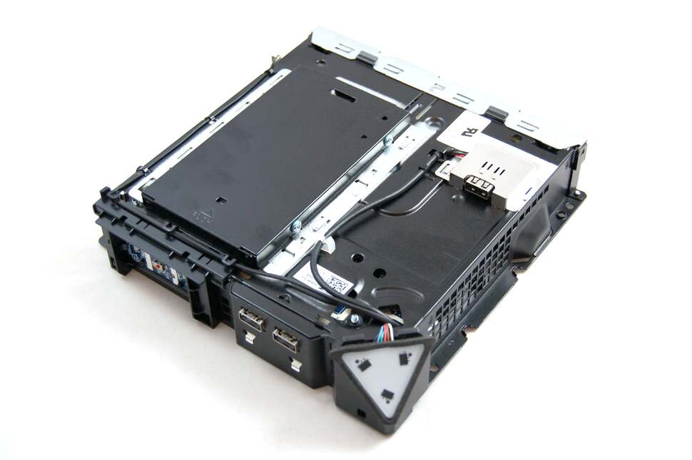 Looking to upgrade the hard drive? That's on the base of the unit. It's a standard 2.5-inch laptop drive, so easy to replace