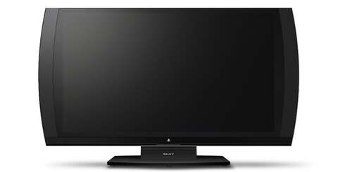 Here's the PlayStation 3D Display from a few different angles and a look at the included LCD shutter glasses. Check out the stylish curves on the sides of the monitor, and that beautifully glossy screen. Also notice that all the controls and inputs - such as the headphone jack and video connectors - are located around the back, so not to interfere with the overall aesthetic.