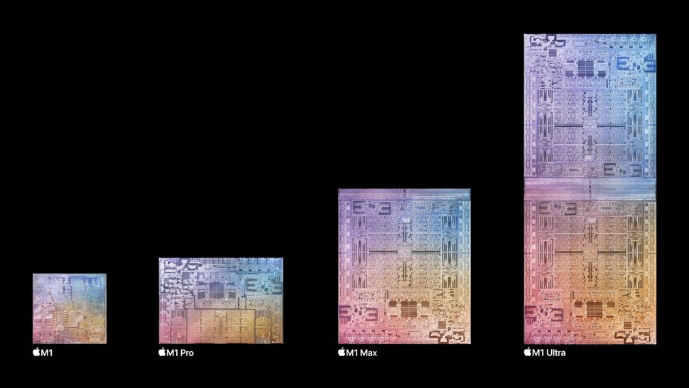 Apple's die-shots of its M1 silicon line-up may or may not be accurate, but essentially, the GPU is M1 Max is twice the size of M1 Pro, which is in turn twice the size of M1's. The M1 Ultra effective stacks up two M1 Max chips, meaning a potential doubling in both CPU and GPU resources