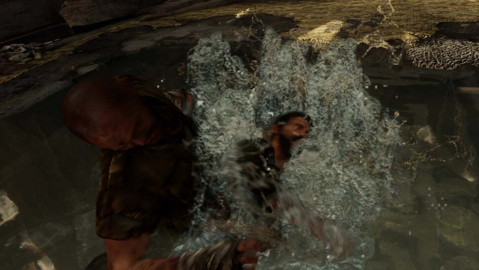 Blood splatter and water splashes separate as they fly through the air. The effect is achieved by hand painting these elements at different values during the various stages of transformation, blending them together for the final effect