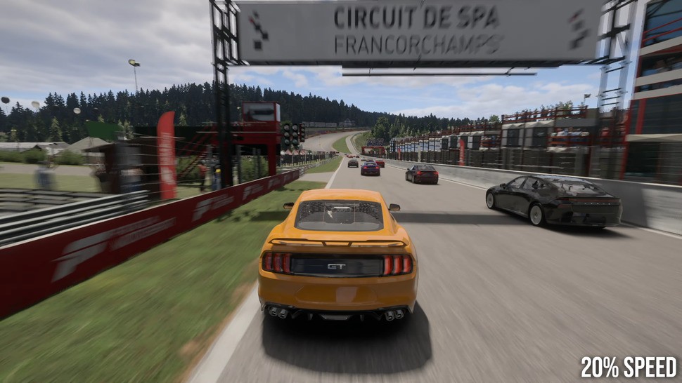Cubemap details are repeated across all cars, so you'll see reflected gantries (as here in Spa) appear and disappear on your car and those of your opponents at the same time.
