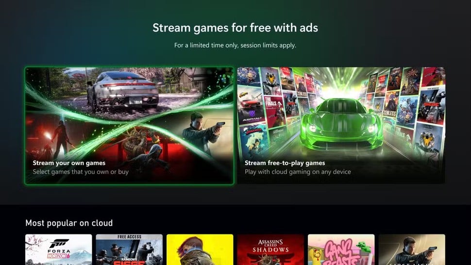 "Stream games for free with ads"