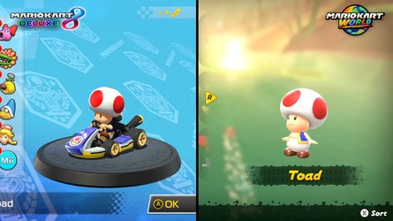 Character models are more advanced in the new game, with animated poses on the character select screen and more advanced edge lighting. The same cartoonish sensibilities apply to the karts too, which squish, stretch and tumble more than their MK8 predecessors.