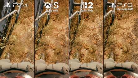 Here's how Switch 2 holds up against the last-gen PS4 version, the compromised Series S version and the "default" current-gen version on PS5. The left figure shows differences in texture quality, the right changes in vehicle density. Click to enlarge.