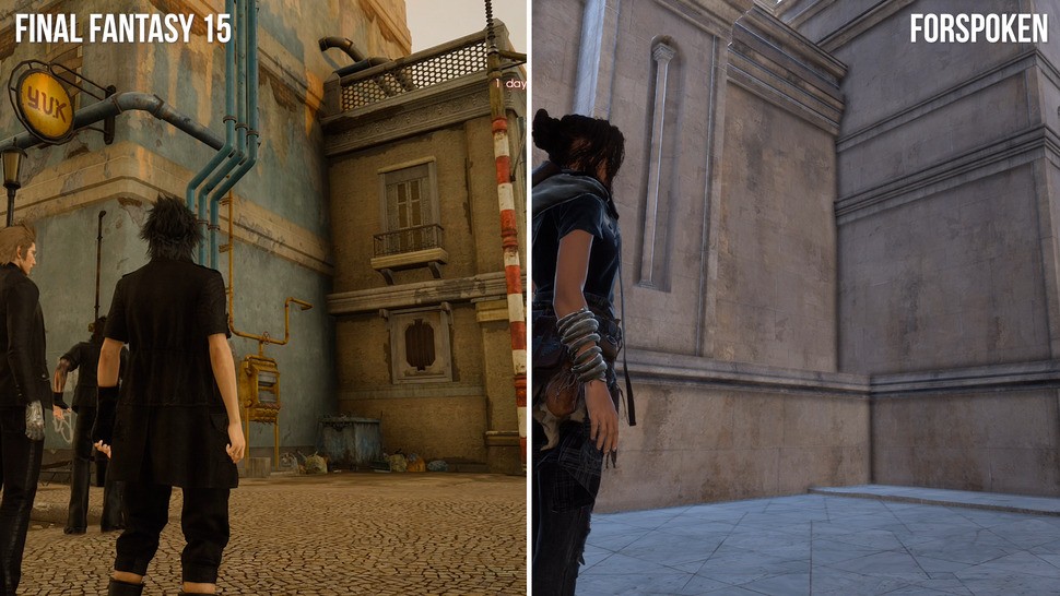 There are a range of lighting issues in Forspoken and the reliance on AMD FidelityFX effects backfires. Ambient occlusion is particularly bad - the AO solution in Final Fantasy 15 - based on an older version of the same engine, clearly looks much better