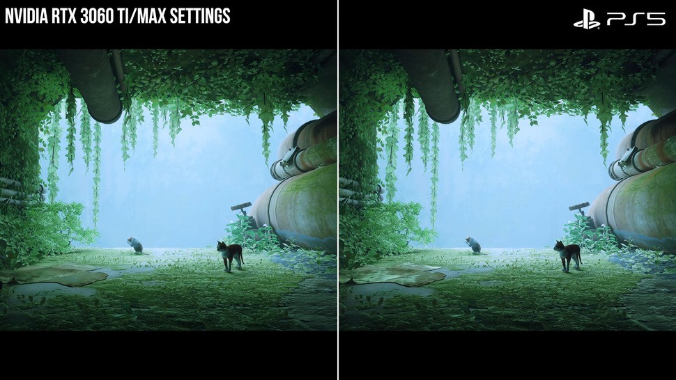 Stray on PS5 looks very similar to PC's max settings, but shadow quality can look better on PC