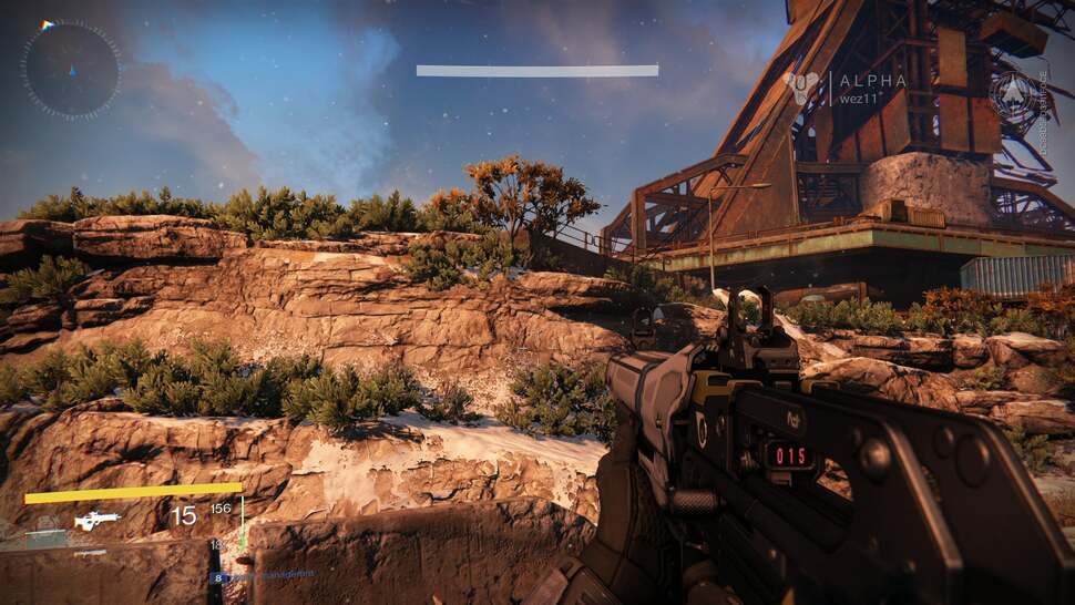 Excellent texture detail, ambient occlusion, and clean foliage help create a dense environment. Looking at the HUD reveals subtle chromatic aberration