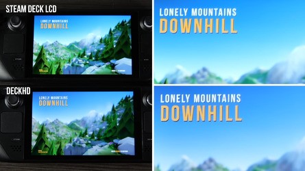 The DeckHD shows some subtle colours not seen in the standard Deck LCD display - like purple in these mountains (left). However, I did notice some faint vertical lines when viewing the screen up close (right) that aren't present on the standard Deck display - click to embigggen.