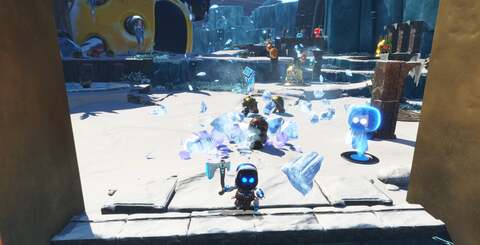 Leaning into PlayStation's gaming legacy, aspects from all major Sony franchises make their way into Astro Bot - even the 'squeezing through a tight corridor' mechanic is sent up beautifully (bottom-left).