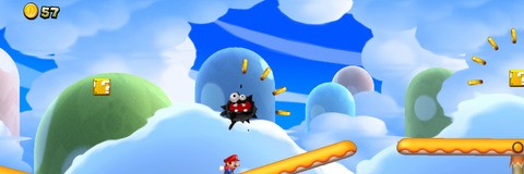 Details on Mario appear to be unchanged, though light sources such as lamps, lava and fireballs now have an impact depending on where he's standing. The centre images shows the changes made to the gooey Fuzzies, with a their new splatter animation, while the bottom images show subtle upgrades made to simple background objects like castle and flags. Click on the thumbnails for full resolution, lossless PNGs.