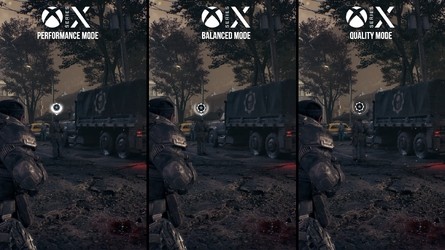 Gears of War: E-Day's campaign offers three graphics modes, with resolution and some graphics features changing from one to another. Click to enlarge. 