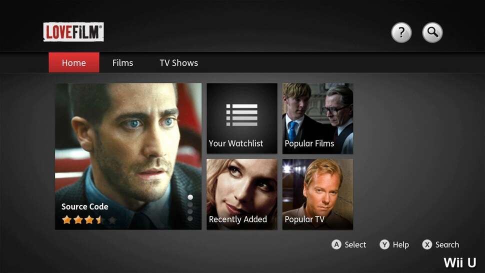 The way Lovefilm works is decidedly no-fills in comparison. The home screen lists the newest releases and specifically chosen content by the provider, along with three core categories: Film, TV, and Search