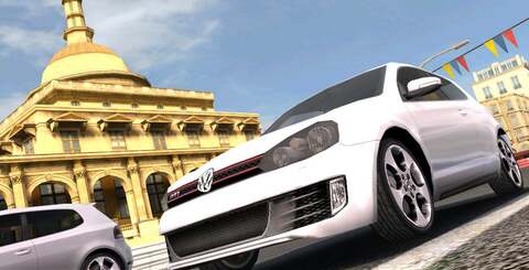 We'd need a ton of shots to show all the improvements Real Racing HD 2 on iPad 2 has over the original tablet but here you can see the difference 4x MSAA makes (top). Plus you can see that Firemint dropped in much more complex scenery too (bottom). Frame-rate is much smoother as a matter of course.