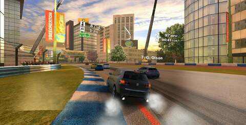 Real Racing 2 HD gets a series of visual enhancements when run on iPad 2, not least of which is support for native 1080p HDTV output via the &pound;35 HDMI dongle. Here's a quartet of shots taken during run-time. The tablet display shows circuit layout and telemetry as you play.