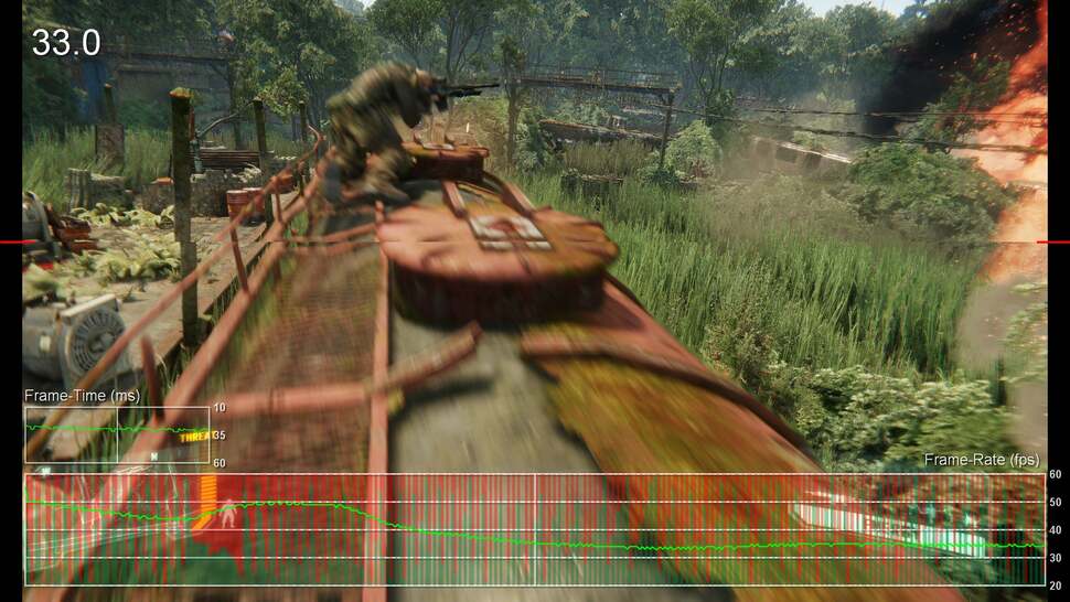 V-sync off has its advantages - faster input response for example. But here you see the drawback - persistent, ever-present screen-tear. It's not pretty