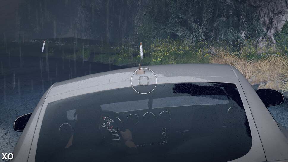 Here we can see the difference in the way rain is displayed across the car's paint surface. It looks great in both games but there is clearly more detail in the rain with DriveClub. Also note the additional reflection of the car's antenna nub