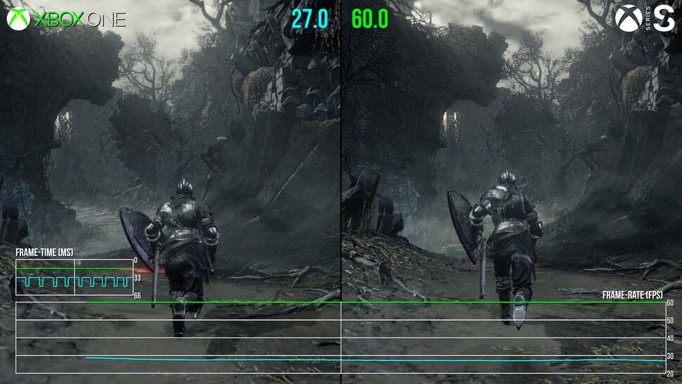 Base Xbox One takes on the Xbox Series S. We go from a 30fps cap with uneven frame-pacing and drops to a near faultless 60fps thanks to the FPS Boost feature