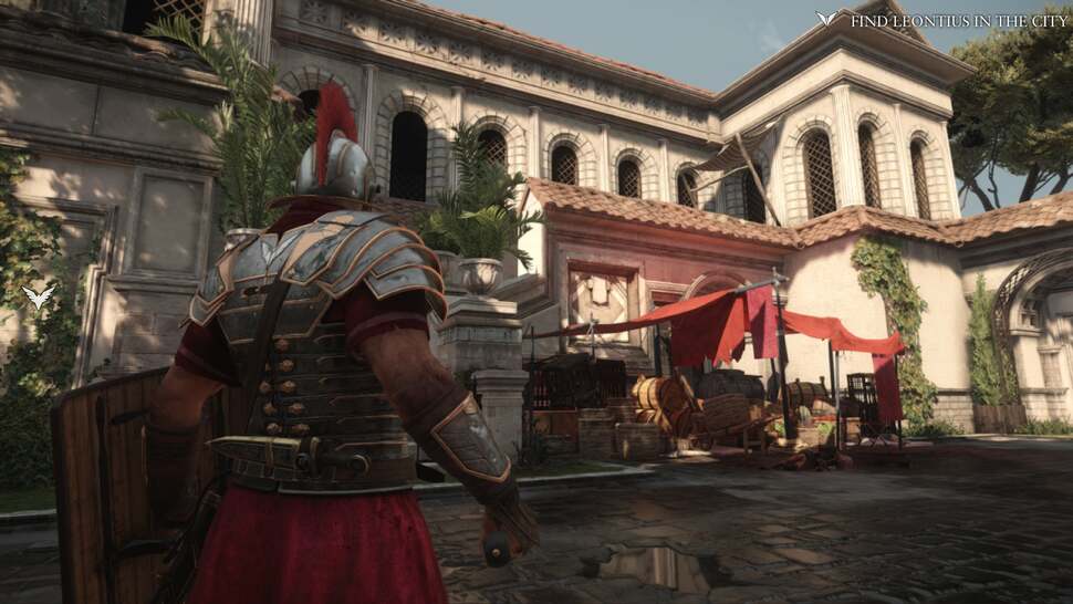 This scene demonstrates the sum of Ryse's parts with a clean, aliasing free image, realistic lighting and materials, and the scattering of light from the draped red cloth
