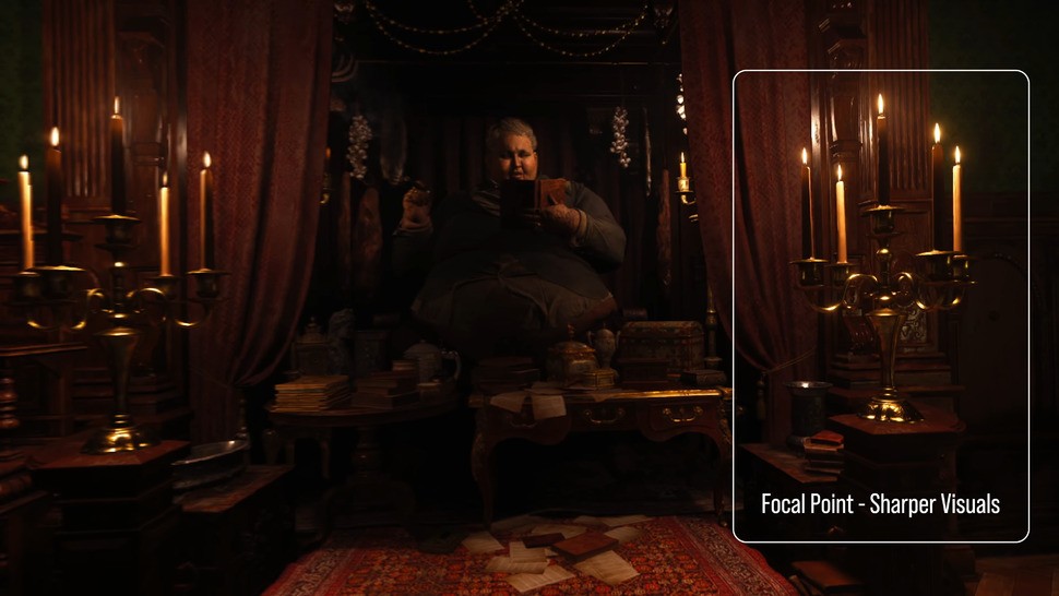 Eye-tracked foveated rendering ensures that the game always looks high-res, but looking at the game outside of VR reveals how resolution is strategically degraded to boost performance