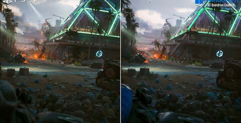There are a fair few differences visible between the PS5 and PC RT Overdrive footage, most notable of which is the path traced shadows lining interiors.