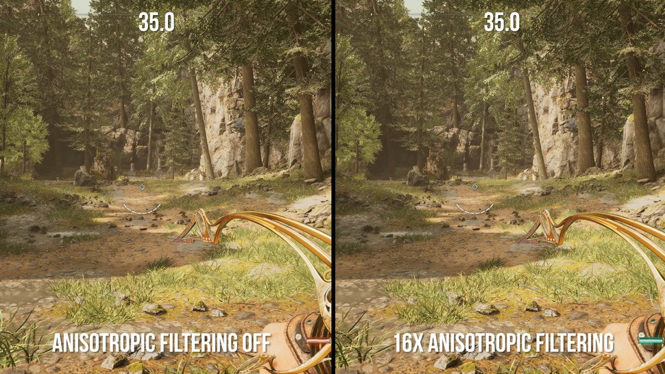 16x AF vs AF off in Immortals of Aveum. You'll notice equal performance - though the game currently lists 16x AF as being the most CPU and GPU-intensive setting. Beyond this bug though, the CPU and GPU budget system is an intriguing idea that could be refined - by Immortals or future titles.