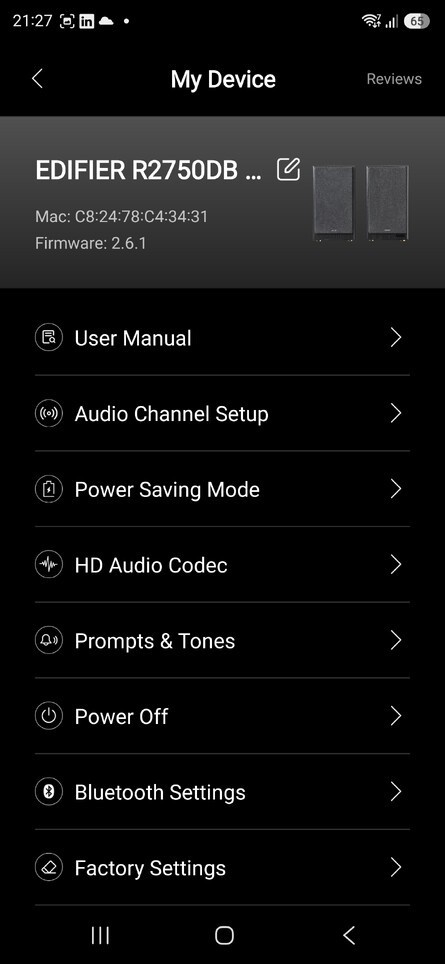 The Edifier ConneX app does everything you'd need it to - including wireless firmware updates via Bluetooth. Click thumbnails to enlarge. 