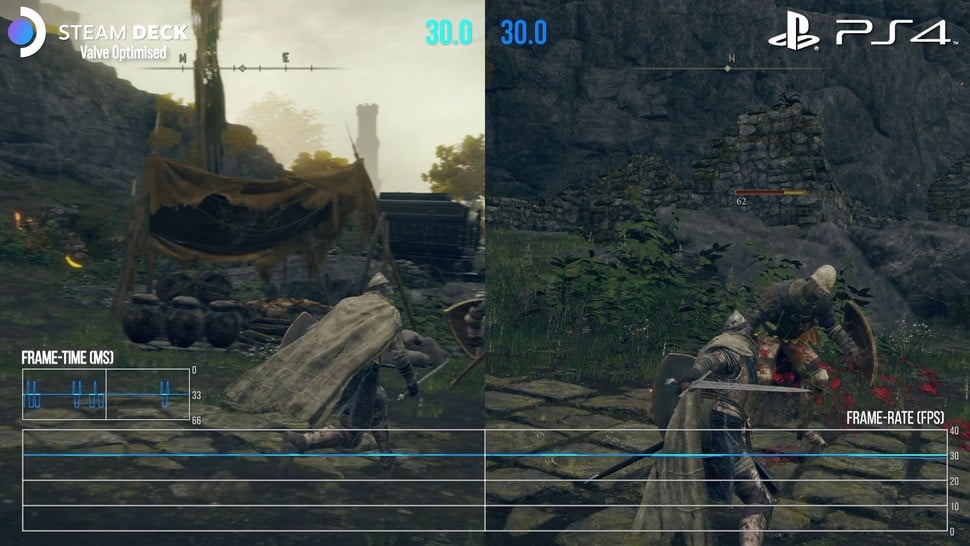 Steam Deck compares favourably to PS4 - resolution apart - and Valve's 30fps cap gets frame-pacing right, unlike From Software's solution