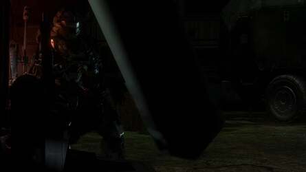 Interesting artefacts in the trailer - first up (left), a depth-of-field bug where only the bottom half of the wing in the foreground is processed. In the second shot (right), note the low resolution shadow cast by the door. It still looks fine though owing to a large level of filtering. Aspects like this show this is indeed in-engine as opposed to pre-rendered CG.