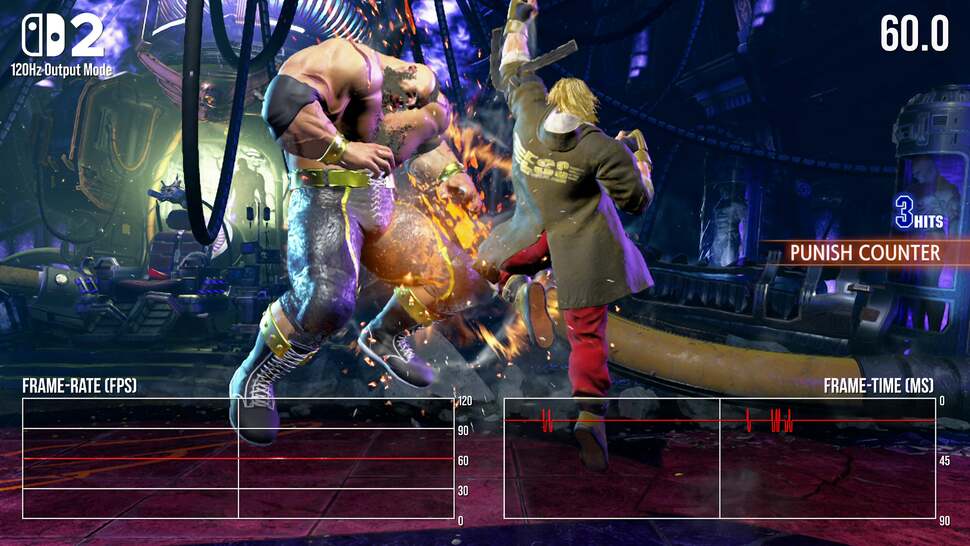 A 120Hz output mode is included on Switch 2, activating by default if set on the system menu. The frame-rate is capped at 60fps regardless, but the higher refresh does help to reduce latency compared to the 60Hz output mode. It's worth noting however that some frame pacing issues are at times present at that 60fps line
