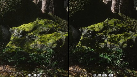 Shadow stability greatly improves with full RT enabled, preventing the flickering and blobby look sometimes seen in distant shadows on lower settings.