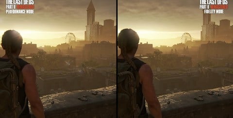 Moving from the 1440p peformance mode to the 4K fidelity mode provides a sharper look to most scenes, though this is typically not a huge difference at a traditional TV viewing distance. The most noticeable changes are to fine detail, like blades of grass.