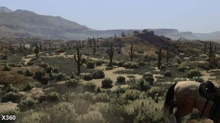 Both games are capable of rendering some lovely, detailed, open world environments with superb draw distances, but in terms of the level-of-detail settings 360 has the advantage.