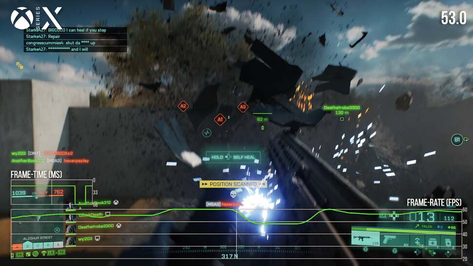 Performance needs work in 128-player modes on all consoles but the biggest issue right now are the big frame-time stutters (which often become full pauses) which only seem to happen on Xbox Series X