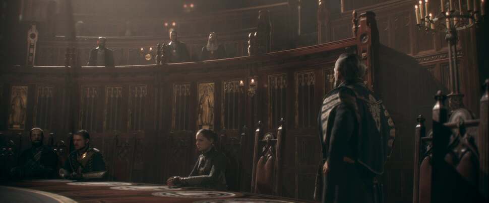 Volumetric lighting is used regularly and looks particularly dramatic in certain sequences, such as this cut-scene from chapter two. Notice how the rays of light are fully visible despite the source of the light being occluded from view