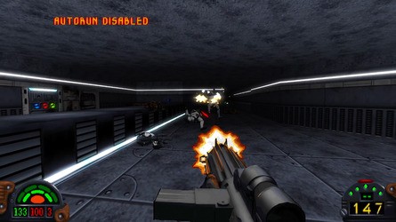 The Jedi engine used in Dark Forces allowed for some neat graphical effects, such as a red fog in the mining level and simulated dynamic lighting, with blaster fire illuminating dark areas - all replicated in the Remaster.