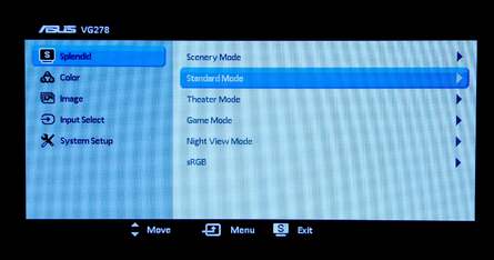 Menus are fairly basic on the VG278H, with a range of options that will be very familiar to owners of any previous TN-based Asus displays. Menu navigation isn't hugely intuitive and it's at this point that we miss the remote control offered by conventional 3DTVs.