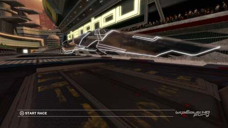 The 3D version of WipEout HD is locked to 720p, but due to geometry issues, frame-rate is halved to 30FPS. Note that all screenshots in this feature are derived from the 2D versions of the games.