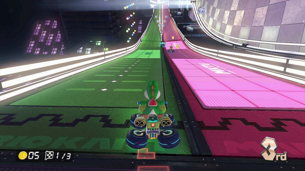 Up close, some of the texture work appears incredibly clean and sharp but much of it is marred by poor texture filtering. Here we can see an inconsistency with the pink side of the track losing much of its detail while the green side remains much sharper