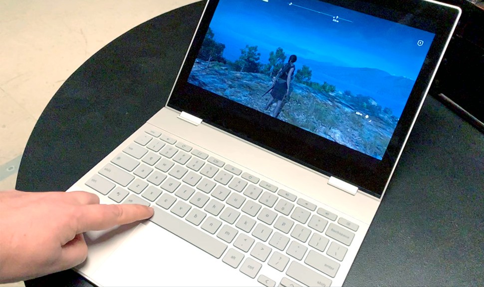 We used a Pixelbook for playing AC Odyssey, recording latency between button-press and response with a 240fps high-speed camera