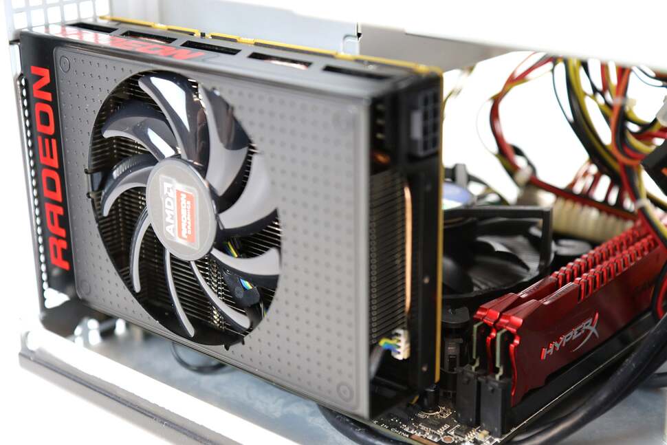 A side-on view of the Nano in situ. You'll note that the SG05 can hold much larger GPUs than the Nano - and that's a problem AMD faces. Many of the best gaming mITX cases can hold larger, cheaper cards