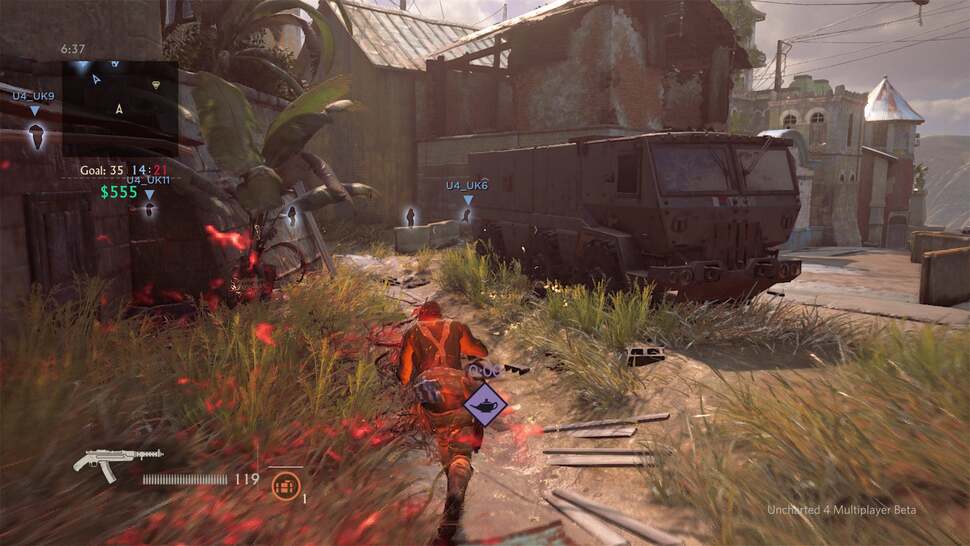 Effects-work is used for the more supernatural powers in Uncharted 4's multiplayer – lighting up local scenery as we run by