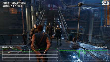 Shader compilation stutter returns (left) and the traversal stutter issue from Fallen Order also raises its ugly head in Survivor. 100ms stutters on a powerful processor like a Core i9 12900K, backed with 6400MT/s DDR5 is excessively poor. The results will be poorer still on mainstream CPUs.
