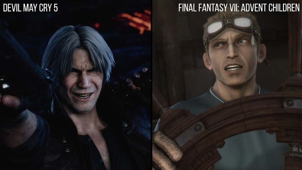 DMC5's real-time rendered characters exceed the offline render quality of 2005's Final Fantasy 7: Advent Children