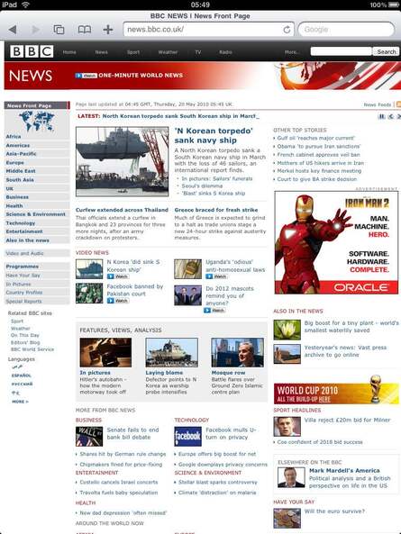 Apple's Safari browser comes into its own on the iPad. The relatively enormous amount of screen real estate compared to the iPhone rendition makes all the difference.