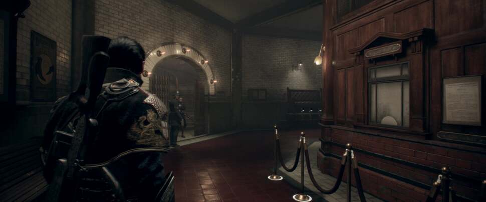 The specular highlights from the various electric bulbs scattered about the scene look fantastic. Look closely at the rich detail: the velvet ropes, the archway above the guards, the show shining bench - it's beautifully realised