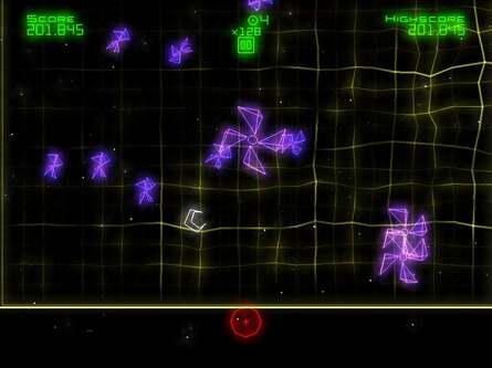 A couple of shots of the Touch-exclusive Titans mode. It's all about breaking down the mammoth ships into smaller ones, then dealing with the legions of enemies that issue forth as a result.