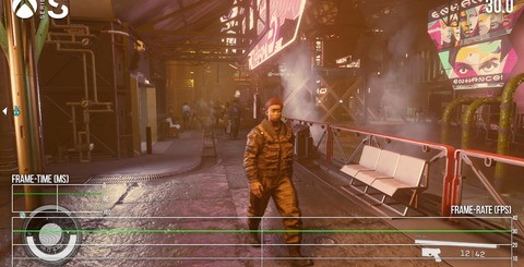 Starfield performance on Xbox Series S plays out almost exactly as it does on Xbox Series X. It had a tight hold on its 30fps target, with only the major cities causing small performance dips.